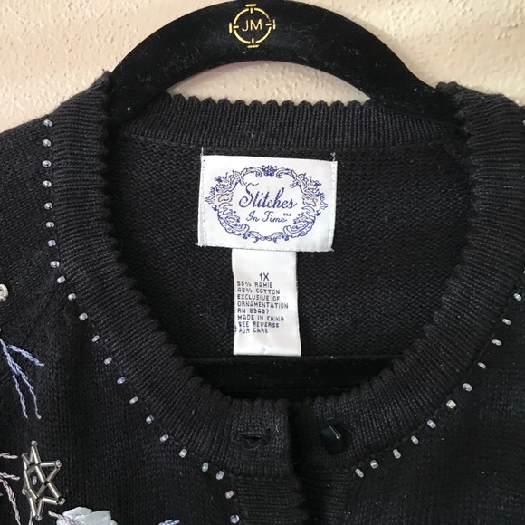 Black 1X cardigan sweater, silver embellishment Stitches in Time - Picture 8 of 11